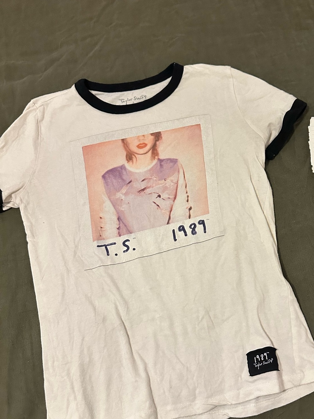 Taylor Swift White Ringer Tee with Black Trim